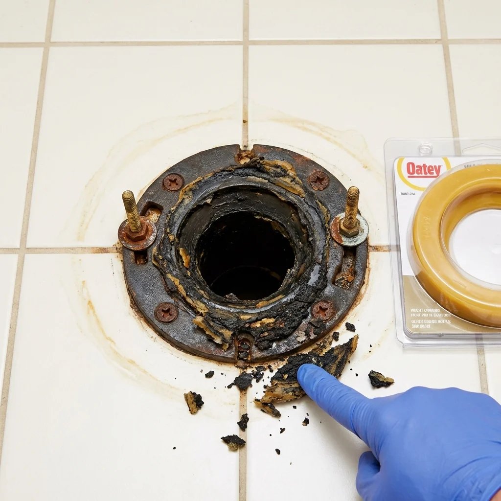 Failed wax ring showing water seepage at the base of a toilet in a Awendaw, SC home